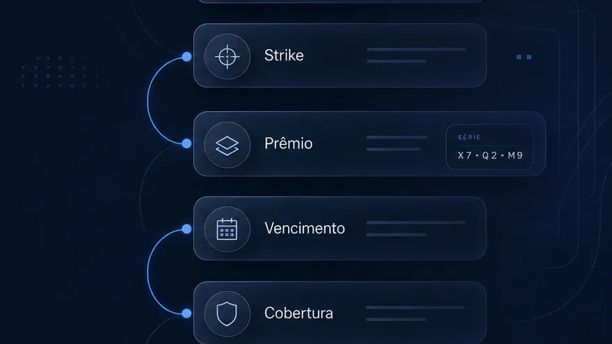 Ilustracao de uma trilha de primeiros passos para operar opcoes com organizacao e registro.